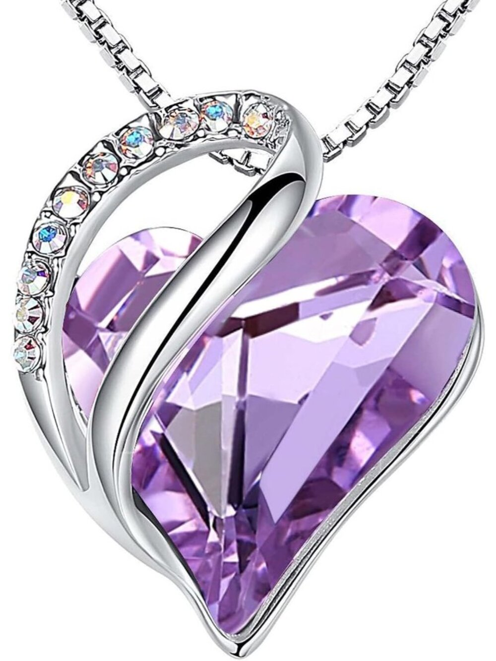 Women 18+2 Inch Light Purple Infinity Love Birthstone Heart Crystal Necklace